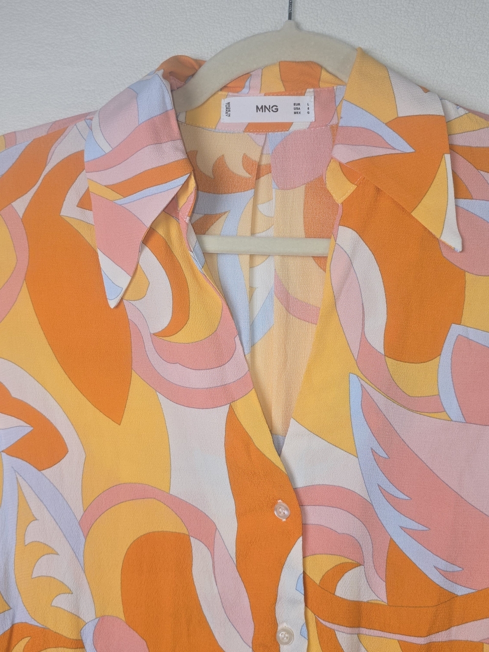 MANGO RETRO SWIRL PRINT MINI SHIRT DRESS PINK ORANGE CREAM PSYCHEDELIC 70S 8 - Picture 4 of 12